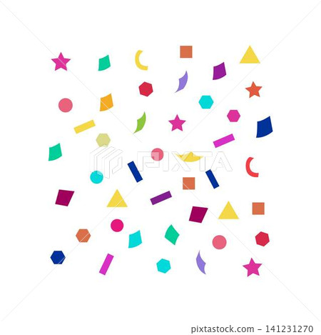 Colorful geometric confetti falling creating festive background 141231270