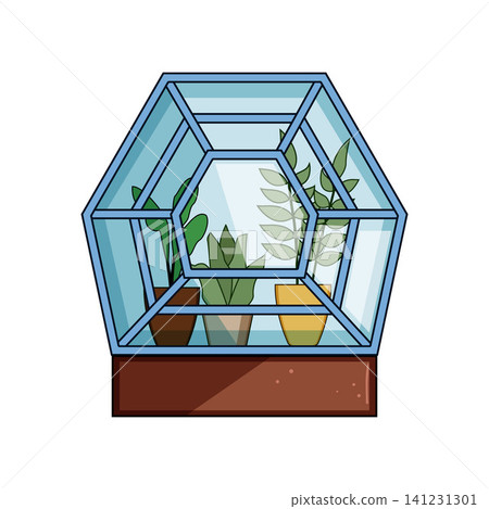 Miniature greenhouse growing potted plants inside a terrarium Miniature greenhouse growing potted plants inside a terrarium 141231301