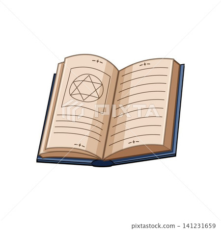 Open magic book with mystical symbol illustration 141231659