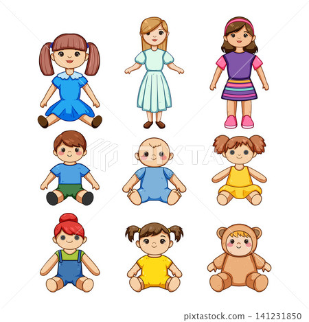 Collection of cute cartoon dolls and toys for children Collection of cute cartoon dolls and toys for children 141231850