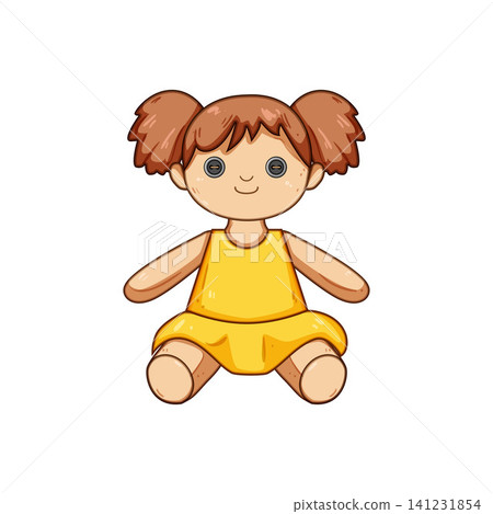 Cute rag doll toy sitting and smiling Cute rag doll toy sitting and smiling 141231854