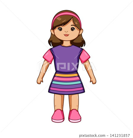 Girl doll wearing colorful striped skirt illustration Girl doll wearing colorful striped skirt illustration 141231857