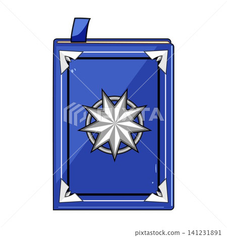 Blue magic spell book with compass symbol Blue magic spell book with compass symbol 141231891