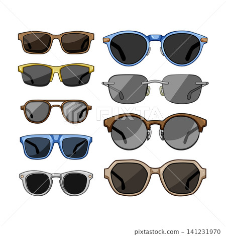 Assortment of different sunglasses styles with dark lenses Assortment of different sunglasses styles with dark lenses 141231970