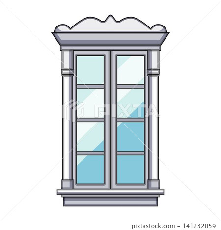 Ornate double sash window classic architectural element Ornate double sash window classic architectural element 141232059