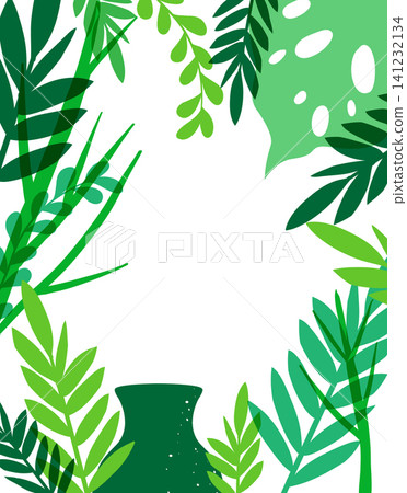 Green Tropical Foliage Risograph Illustration with Central Copy Space Green Tropical Foliage Risograph Illustration with Central Copy Space 141232134