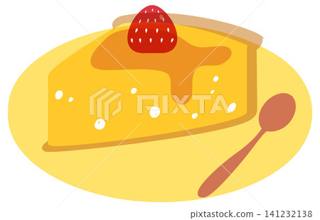 Risograph Vector Illustration of Cheesecake Slice with Strawberry and Syrup Risograph Vector Illustration of Cheesecake Slice with Strawberry and Syrup 141232138