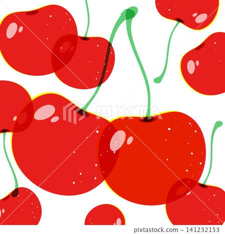 Vibrant Red Cherry Pattern in Retro Risograph Vector Style Vibrant Red Cherry Pattern in Retro Risograph Vector Style 141232153
