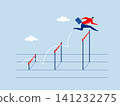 Businessman jump over hurdles to find higher obstacles. challenge overcome difficulty or obstacle to achieve business success cocept 141232275