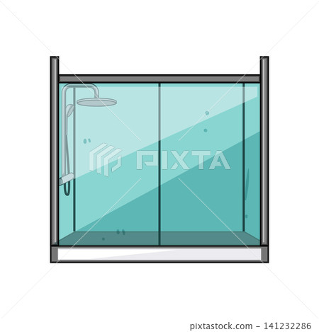 Shower cabin with glass partition and showerhead Shower cabin with glass partition and showerhead 141232286