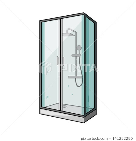 Shower cabin featuring glass walls and modern design 141232290