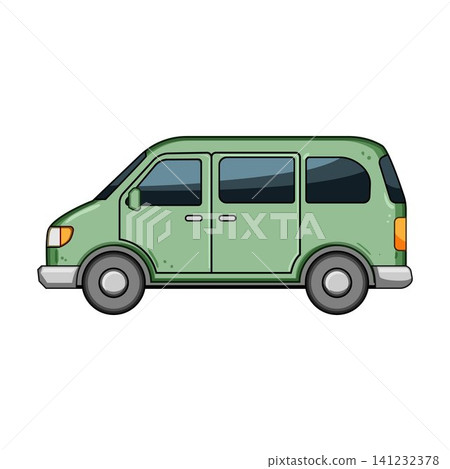 Green family minivan traveling cartoon illustration design Green family minivan traveling cartoon illustration design 141232378