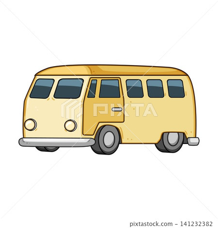 Yellow retro camper van car illustration Yellow retro camper van car illustration 141232382