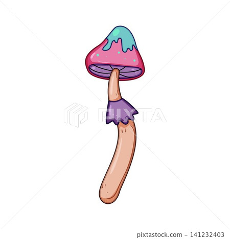 Whimsical psychedelic mushroom with vibrant colors illustration Whimsical psychedelic mushroom with vibrant colors illustration 141232403