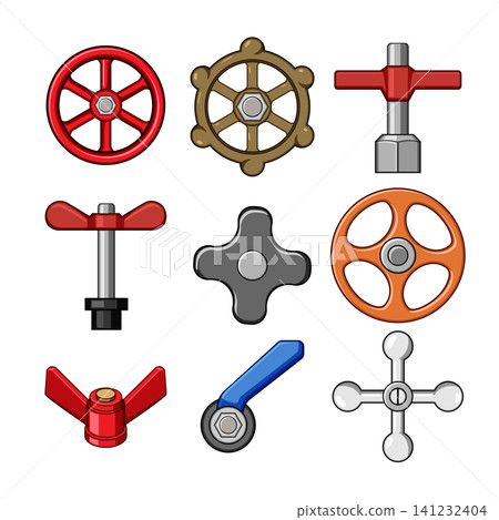 Various valve handles and knobs set illustration Various valve handles and knobs set illustration 141232404