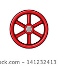 Red industrial valve handle turning control adjusting 141232413