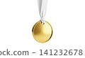 Blank gold medal hanging on white ribbon isolated over white background conceptualizing first place winner champion achievement sports competition success reward victory prize template 141232678