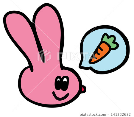 Hand drawn happy pink bunny thinking of carrot for plush toy, kid doll, childhood, youth, department store, animal, sticker, rabbit cartoon, comic, mascot, happy easter, sticker, patch, mood, feeling Hand drawn happy pink bunny thinking of carrot for plush toy, kid doll, childhood, youth, department store, animal, sticker, rabbit cartoon, comic, mascot, happy easter, sticker, patch, mood, feeling 141232682