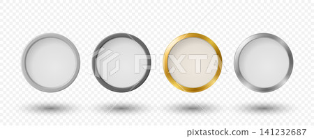 Vector 3d Round Metallic Frame Set. Circle Border, Blank Clock Face, Coin, Medal, Badge and Button Frame in Silver Gold Gray Chrome Style Isolated Vector 3d Round Metallic Frame Set. Circle Border, Blank Clock Face, Coin, Medal, Badge and Button Frame in Silver Gold Gray Chrome Style Isolated 141232687