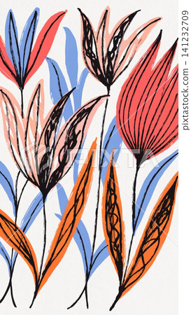 Tulip Modern Botanical Illustration vector background  141232709