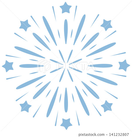 Fireworks and stars illustration material, sky blue. Fireworks and stars illustration material, sky blue. 141232807