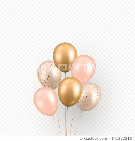 Vector 3d Balloon Bouquet. Gold and Pink Party Balloons Isolated. Elegant Birthday Balloons with Confetti Balloons for Celebration, Wedding, Baby Shower and Holiday Design Vector 3d Balloon Bouquet. Gold and Pink Party Balloons Isolated. Elegant Birthday Balloons with Confetti Balloons for Celebration, Wedding, Baby Shower and Holiday Design 141232818