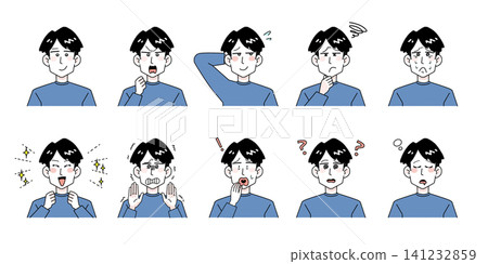 Hand-drawn style vector illustrations of male facial expressions and emotions - upper body (10 sets) Hand-drawn style vector illustrations of male facial expressions and emotions - upper body (10 sets) 141232859