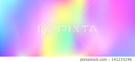Colorful pastel rainbow with iridescent hologram for greeting card. Soft colorful blend and gentle pastel glow on dreamy backdrop. Vector holographic background in gradation for promo presentation Colorful pastel rainbow with iridescent hologram for greeting card. Soft colorful blend and gentle pastel glow on dreamy backdrop. Vector holographic background in gradation for promo presentation 141233246