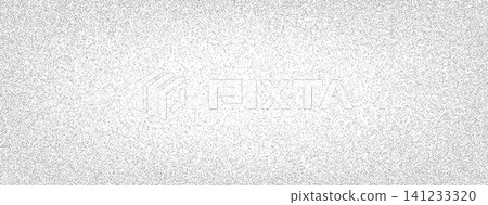 Rough spray splatter with grain gradation noise for presentation backdrop. Even grey dotted halftone and stipple dust over simple texture. Retro vector spray background with grunge and old photo fade 141233320