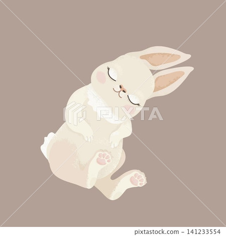 Sleeping white bunny on beige background for nursery decor baby cards Easter prints and cozy design Sleeping white bunny on beige background for nursery decor baby cards Easter prints and cozy design 141233554