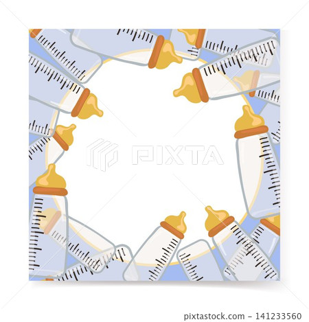 Baby bottle frame with copy space on white background for shower cards invitations and nursery design Baby bottle frame with copy space on white background for shower cards invitations and nursery design 141233560