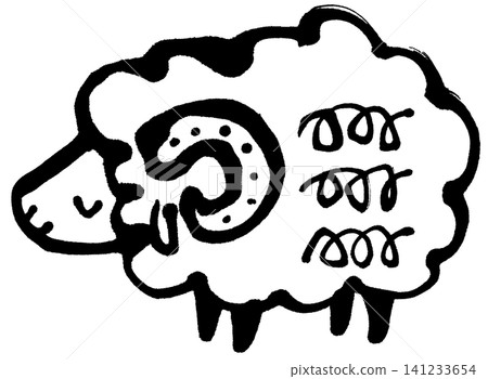 A monochrome painting of a sheep in profile, painted with a brush. A monochrome painting of a sheep in profile, painted with a brush. 141233654