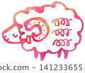 A sheep in profile, painted with a brush. 141233655
