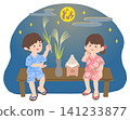 Illustration of children enjoying moon viewing Illustration of children enjoying moon viewing 141233877