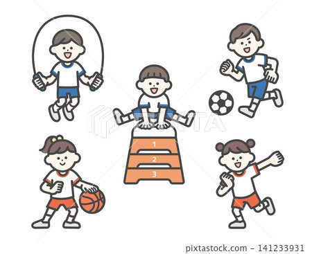 Physical Education Class - Set Illustrations Physical Education Class - Set Illustrations 141233931