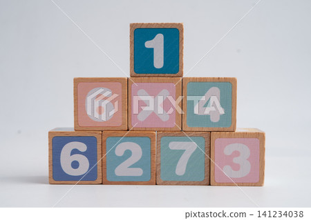 Number wood block cubes for learning Mathematic, education math. Number wood block cubes for learning Mathematic, education math. 141234038