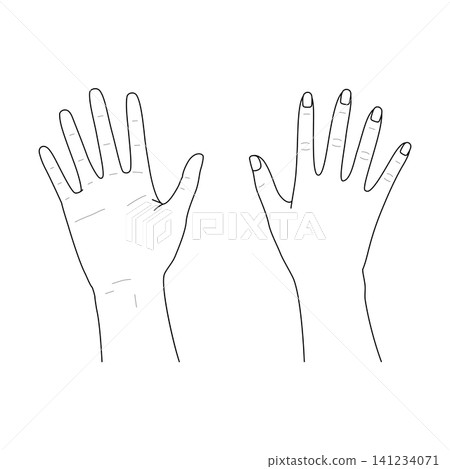 Right hand, back of hand and palm, black and white. Right hand, back of hand and palm, black and white. 141234071