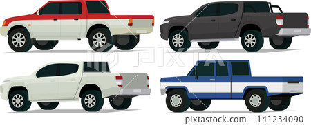 Pickup truck collection angled rear side view Pickup truck collection angled rear side view 141234090