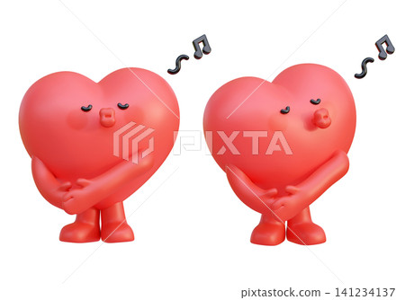 Sweet 3D Heart Character Blowing a Kiss with Music Notes Romantic Valentine Mascot Icon 141234137