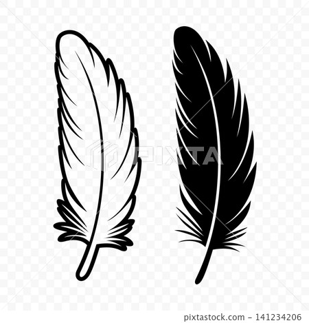 Vector Black and White Silhouette Fluffy Feather Icon. Silhouette Feather Closeup, Isolated. Flamingo, Angel, Bird Feather Design Template. Lightness and Freedom Concept Vector Black and White Silhouette Fluffy Feather Icon. Silhouette Feather Closeup, Isolated. Flamingo, Angel, Bird Feather Design Template. Lightness and Freedom Concept 141234206