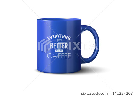 Vector 3d Realistic Blue Coffee Mug Mockup with Vintage Typography Print. Ceramic Cup for Branding and Merch Design. Realistic 3d Vector Illustration Isolated Vector 3d Realistic Blue Coffee Mug Mockup with Vintage Typography Print. Ceramic Cup for Branding and Merch Design. Realistic 3d Vector Illustration Isolated 141234208