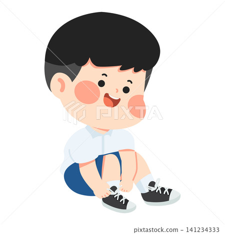 Boy Learning to Tie Shoelaces Boy Learning to Tie Shoelaces 141234333