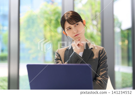 女企業家在電腦工作上遇到困難 141234552