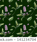 Mint seamless pattern watercolor illustration on dark background. Mentha medicinal herb for premium calming spa branding, stress relief oil packaging, organic sleep aromatherapy wellness print 141234704