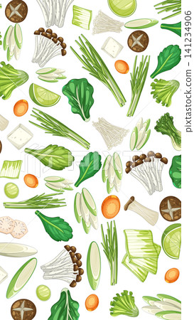 Flat Lay Vector Illustration of Fresh Asian Cooking Ingredients Flat Lay Vector Illustration of Fresh Asian Cooking Ingredients 141234906