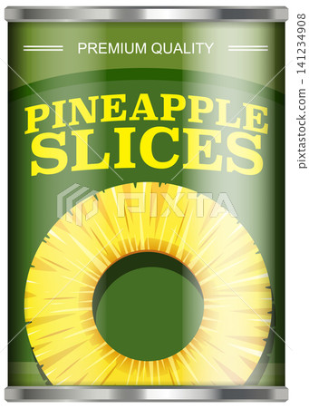 Canned Pineapple Slices Vector Illustration with Green Label and Metal Can Canned Pineapple Slices Vector Illustration with Green Label and Metal Can 141234908