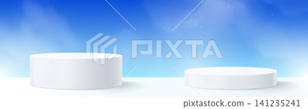White 3D podium stands against blue sky White 3D podium stands against blue sky 141235241