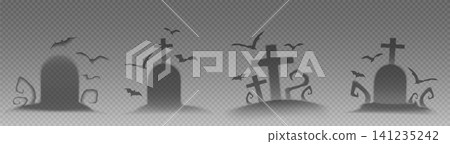 Spooky Halloween graveyard shadows with tombstone Spooky Halloween graveyard shadows with tombstone 141235242