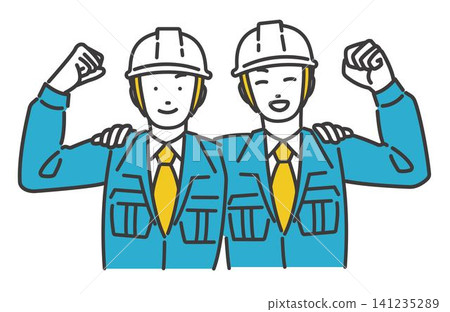 Vector illustration of workers with their arms around each other's shoulders / Site supervisor / Construction Vector illustration of workers with their arms around each other's shoulders / Site supervisor / Construction 141235289