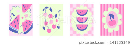 Set of summer fruit posters, trendy print frames 141235349